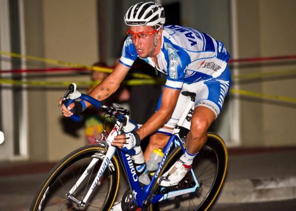 Heath Blackgrove (ELBOWZ RACING) in a solo break at the 2011 Charlotte Presbyterian Criterium.
