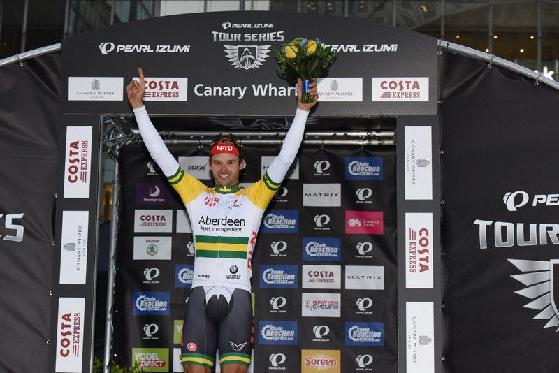 Australian criterium champion Steele von Hoff celebrates his victory