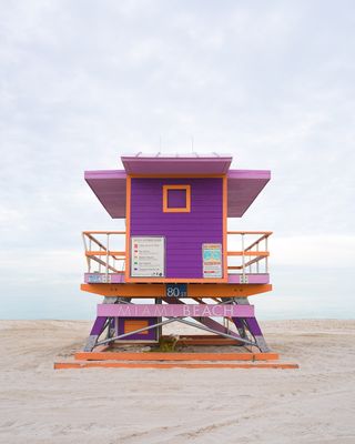 dark purple Miami lifeguard tower