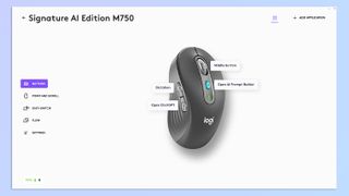 A screenshot showing the AI features of the Logitech Signature AI Edition M750 wireless mouse