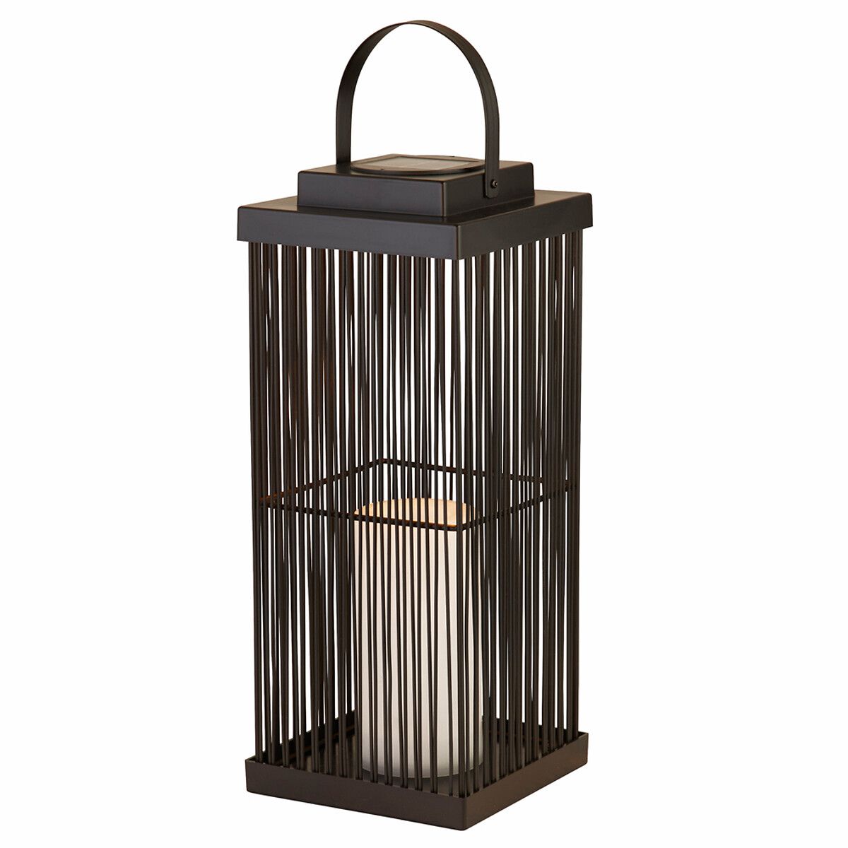 Large Outdoor Solar Black Rattan Frame Lantern