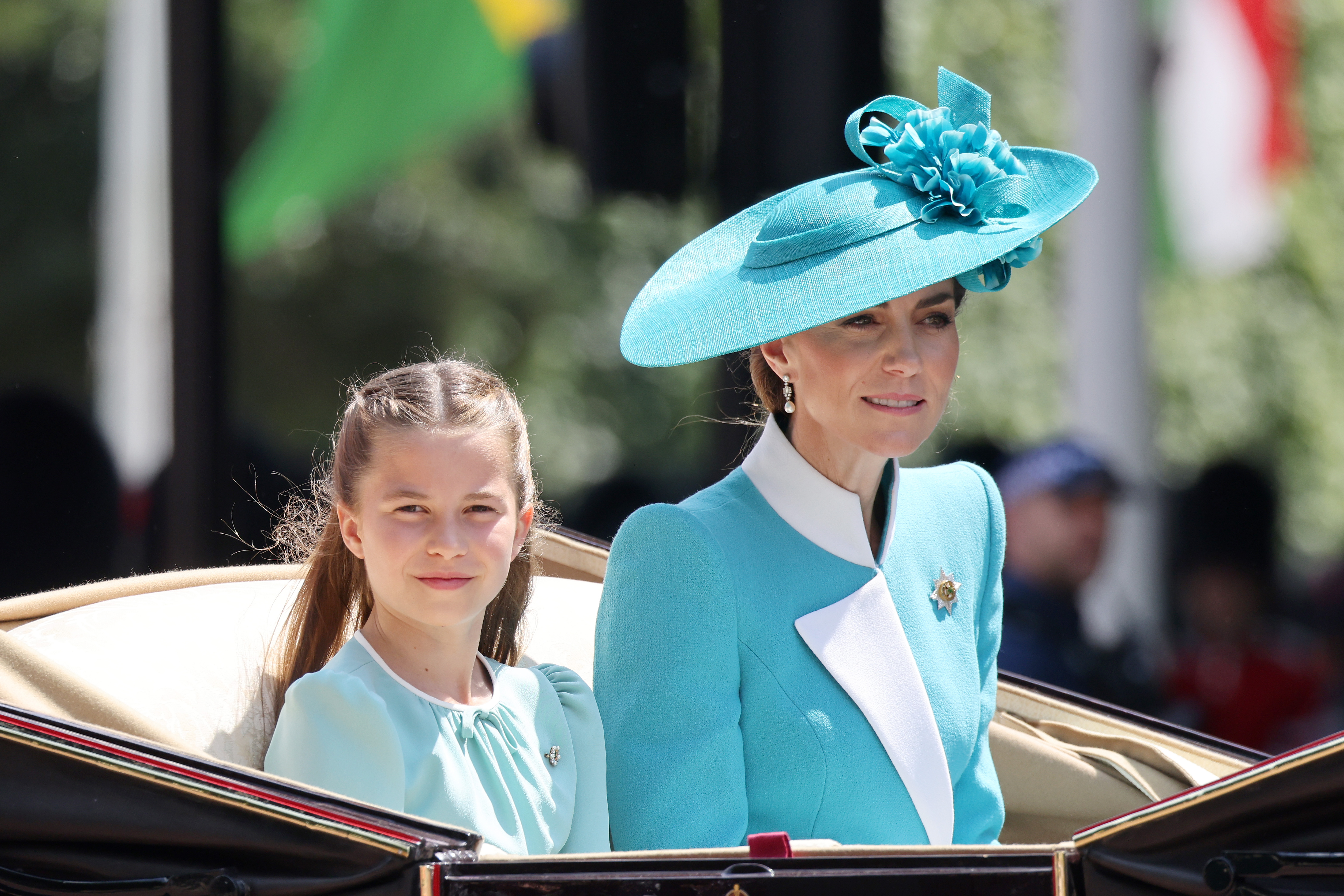 Princess Charlotte wears a turquoise dress to attend Trooping the Colour with Kate Middleton