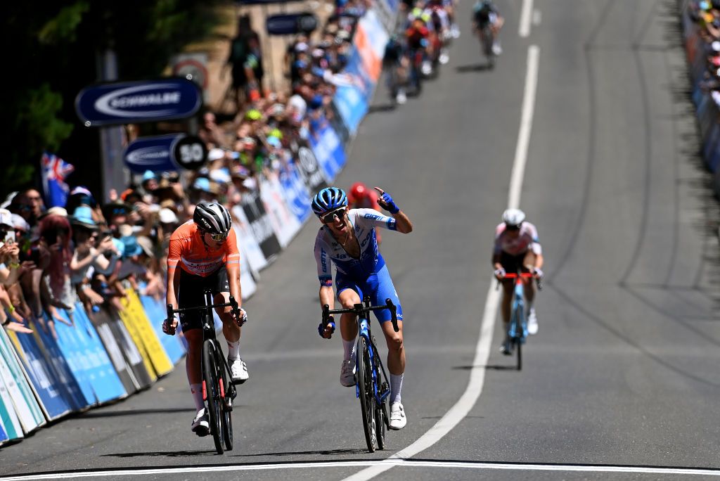 Simon Yates celebrates winning stage 5 of the Tour Down Under