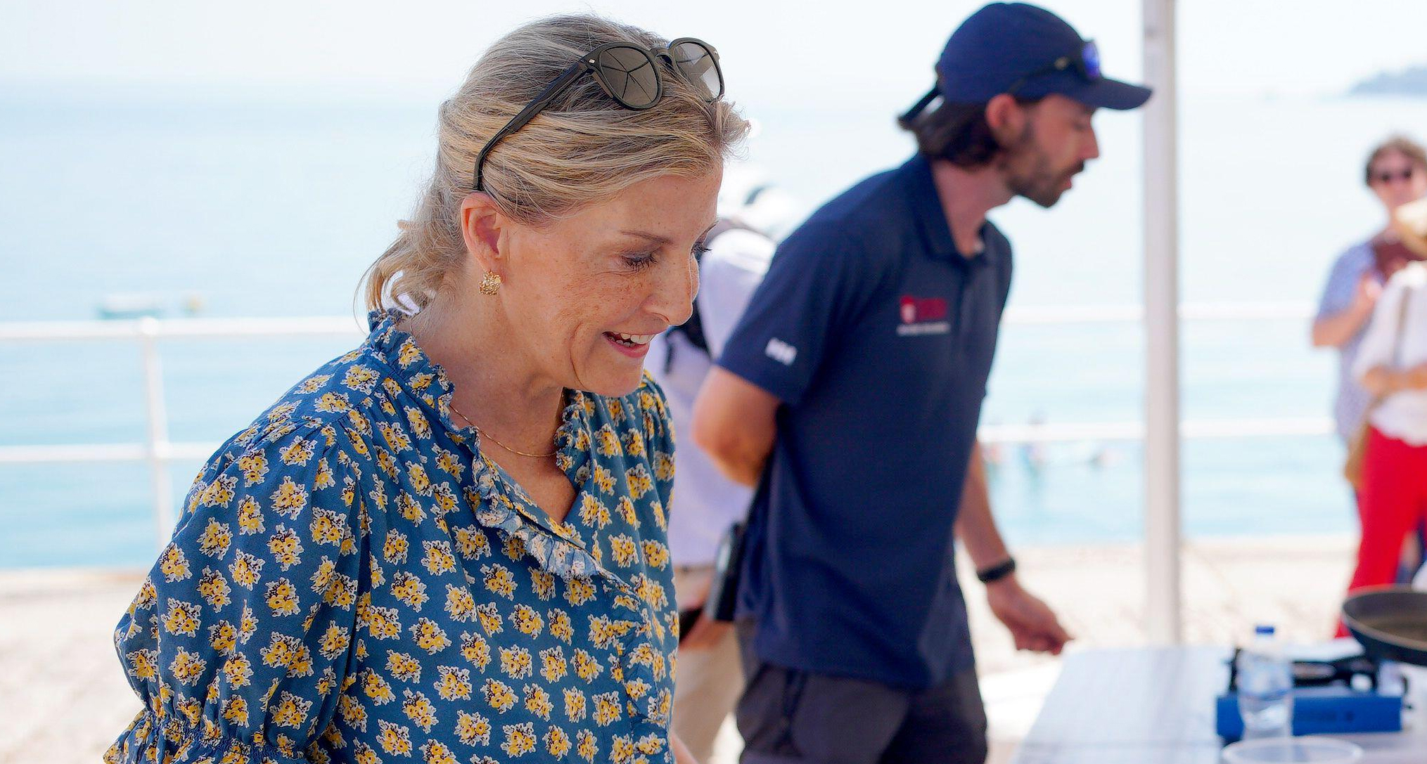 Duchess Sophie wearing a blue floral top 