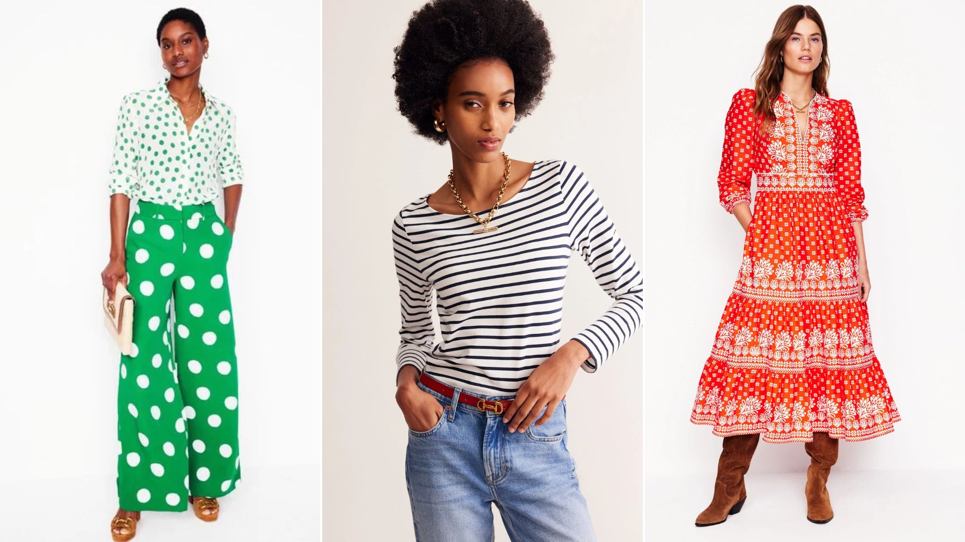 Three models wear Boden clothing