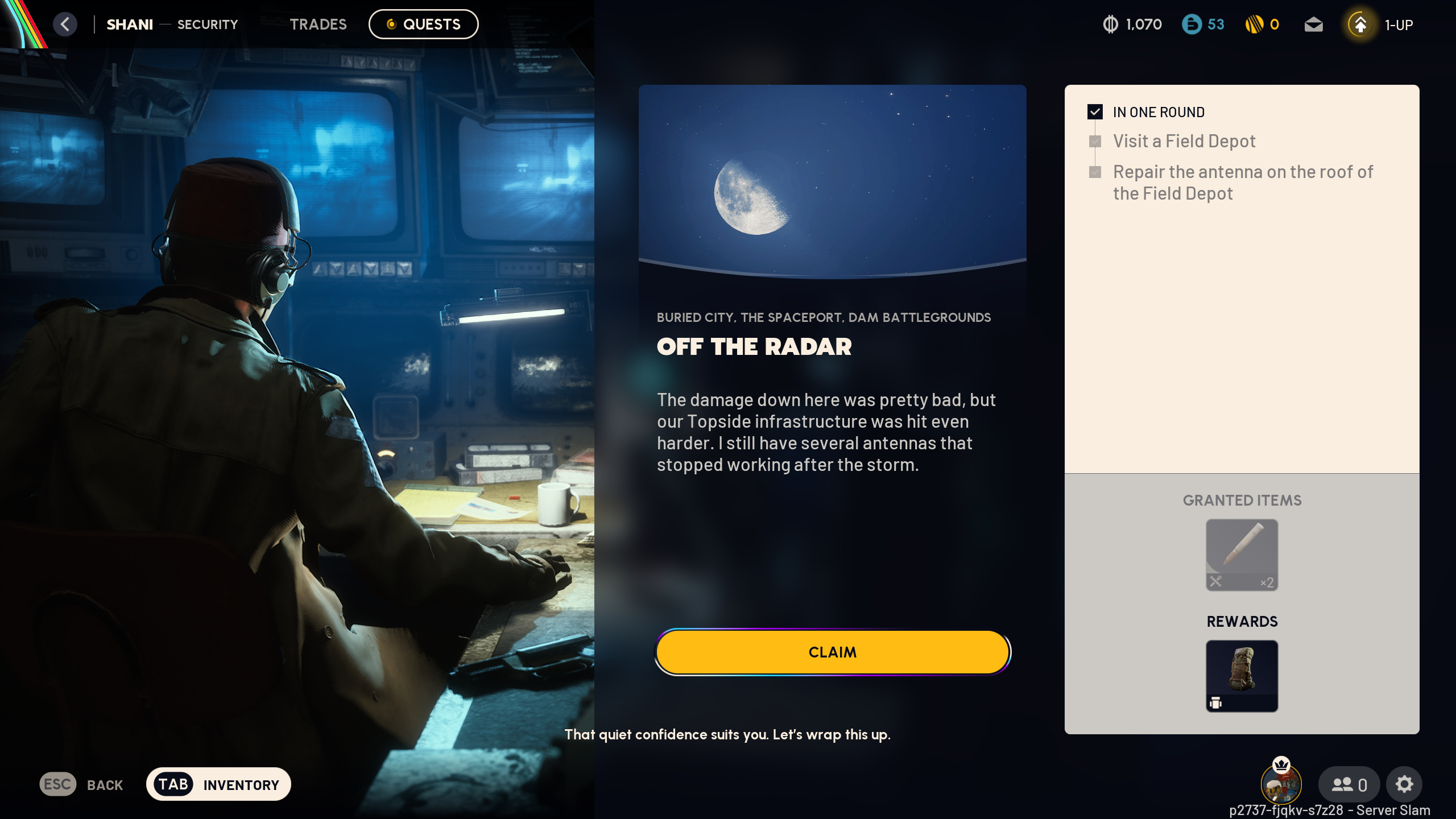 Arc Raiders Field Depot locations: The Off the Radar quest overview screen for Shani.