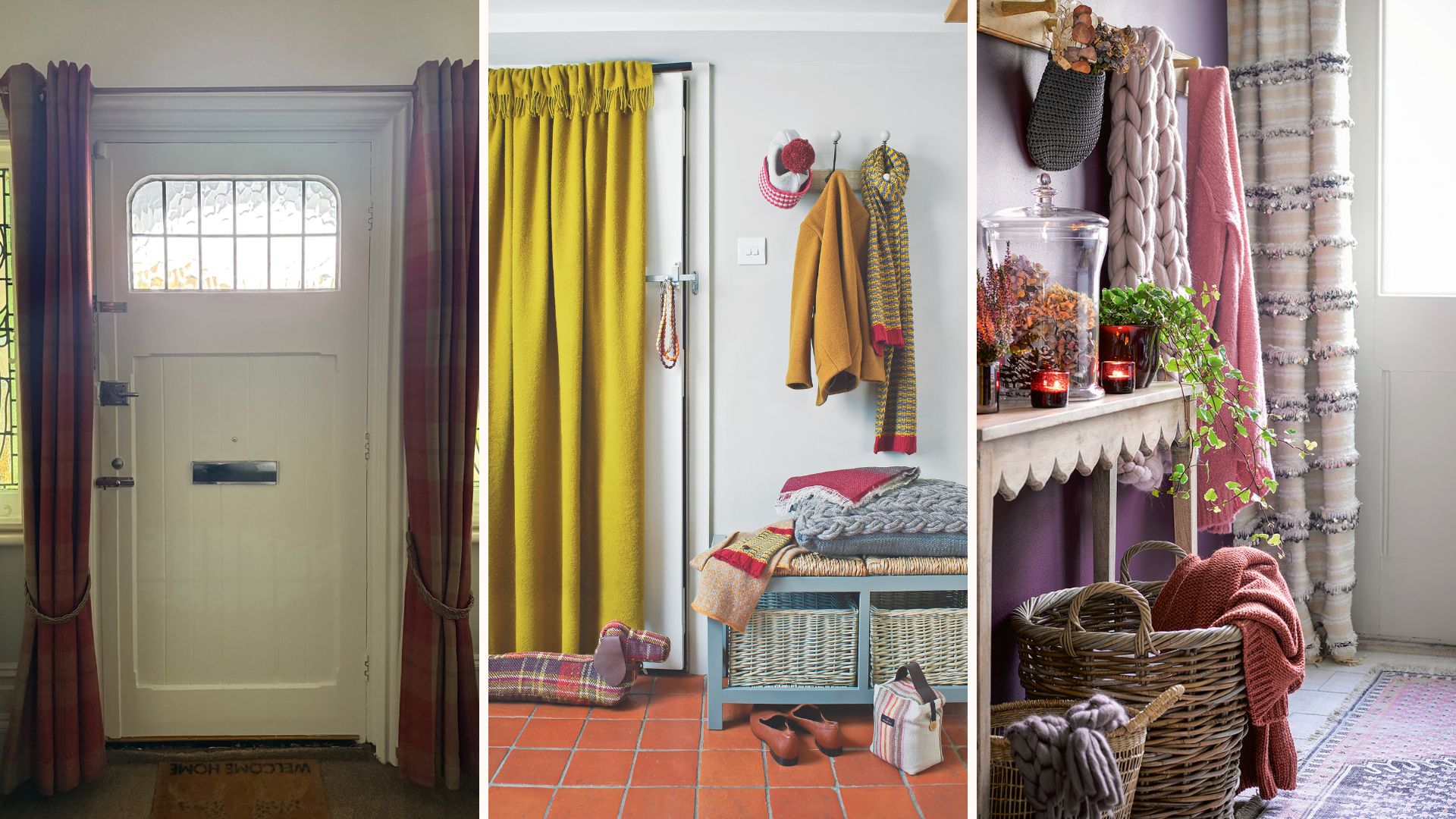 three images of door curtains for inspiration