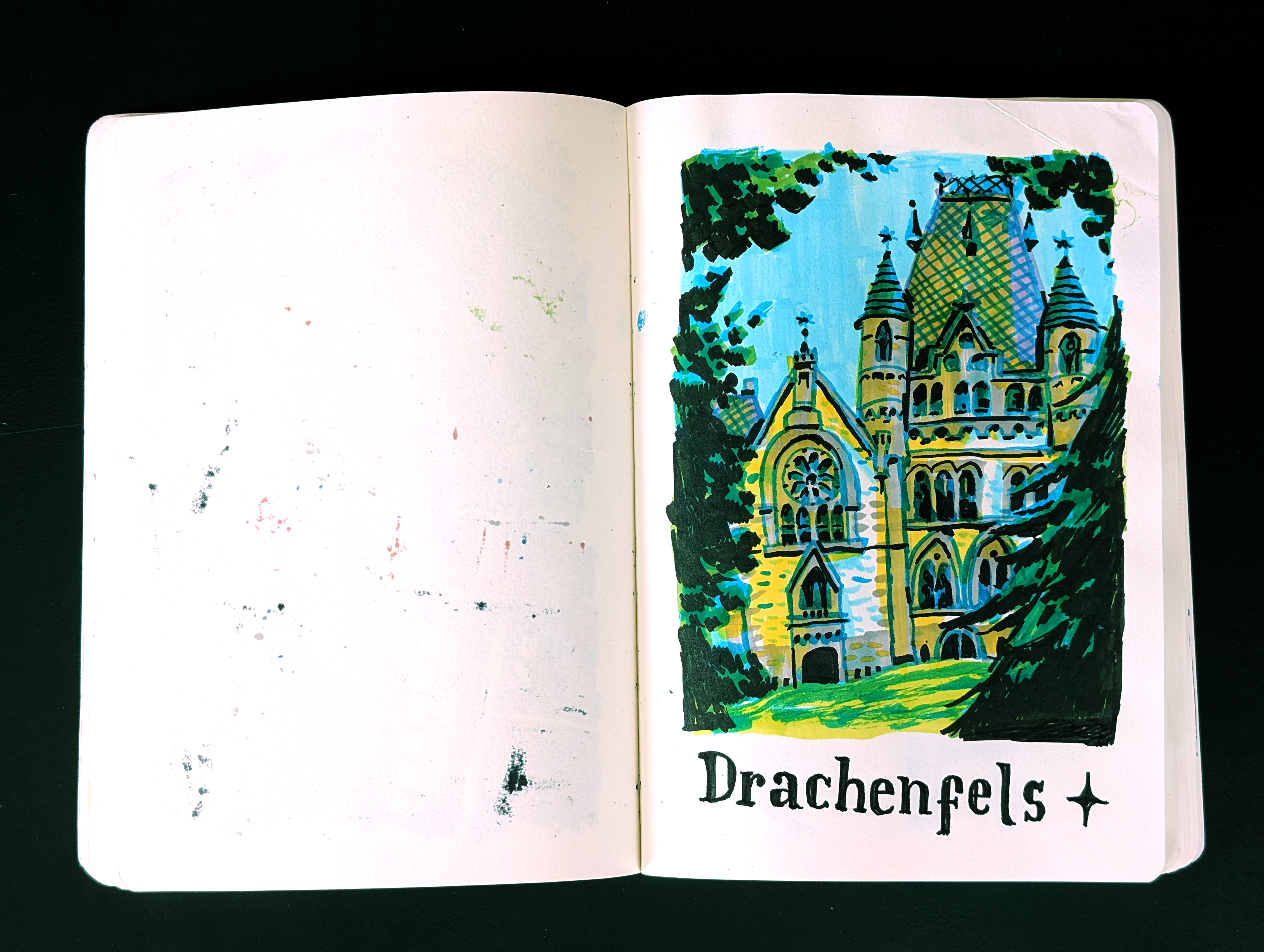 Artist sketchbook; a watercolour painting of a church