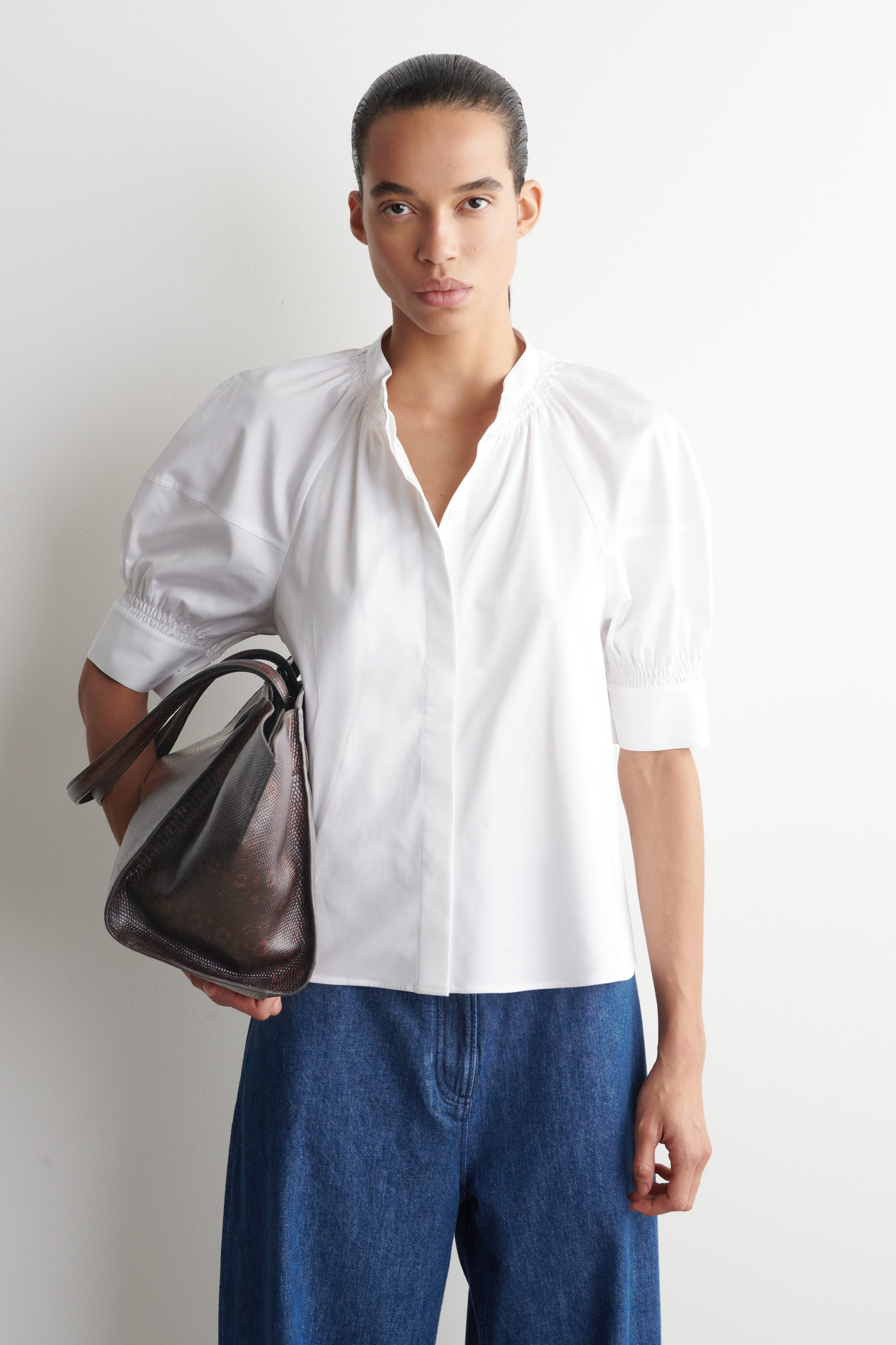 Smocked Puff-Sleeve Blouse