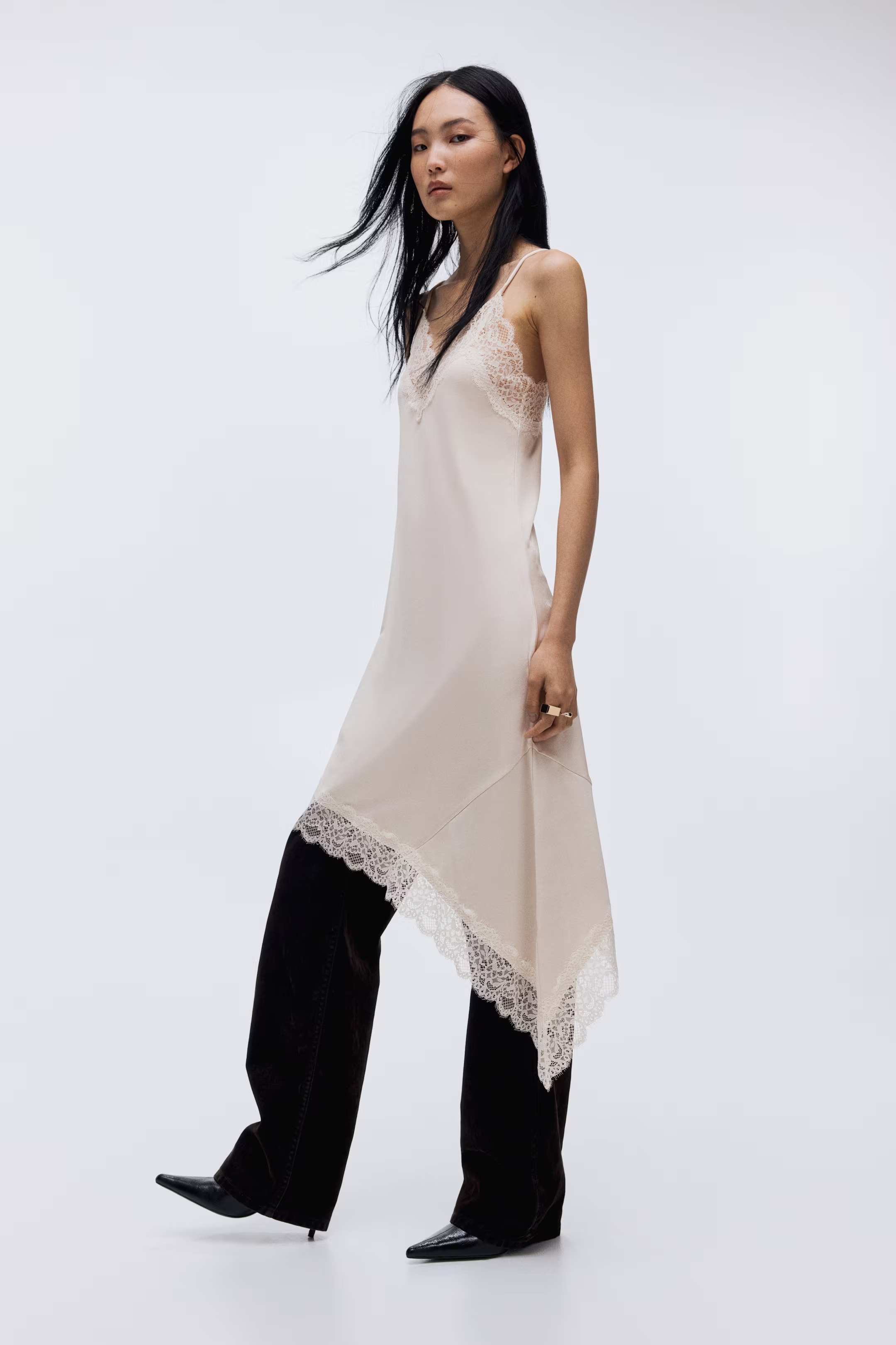 H&amp;amp;M, Lace-Trimmed Satin Dress