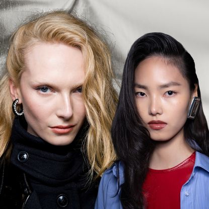 two women with fine hair with lots of volume on a silver background