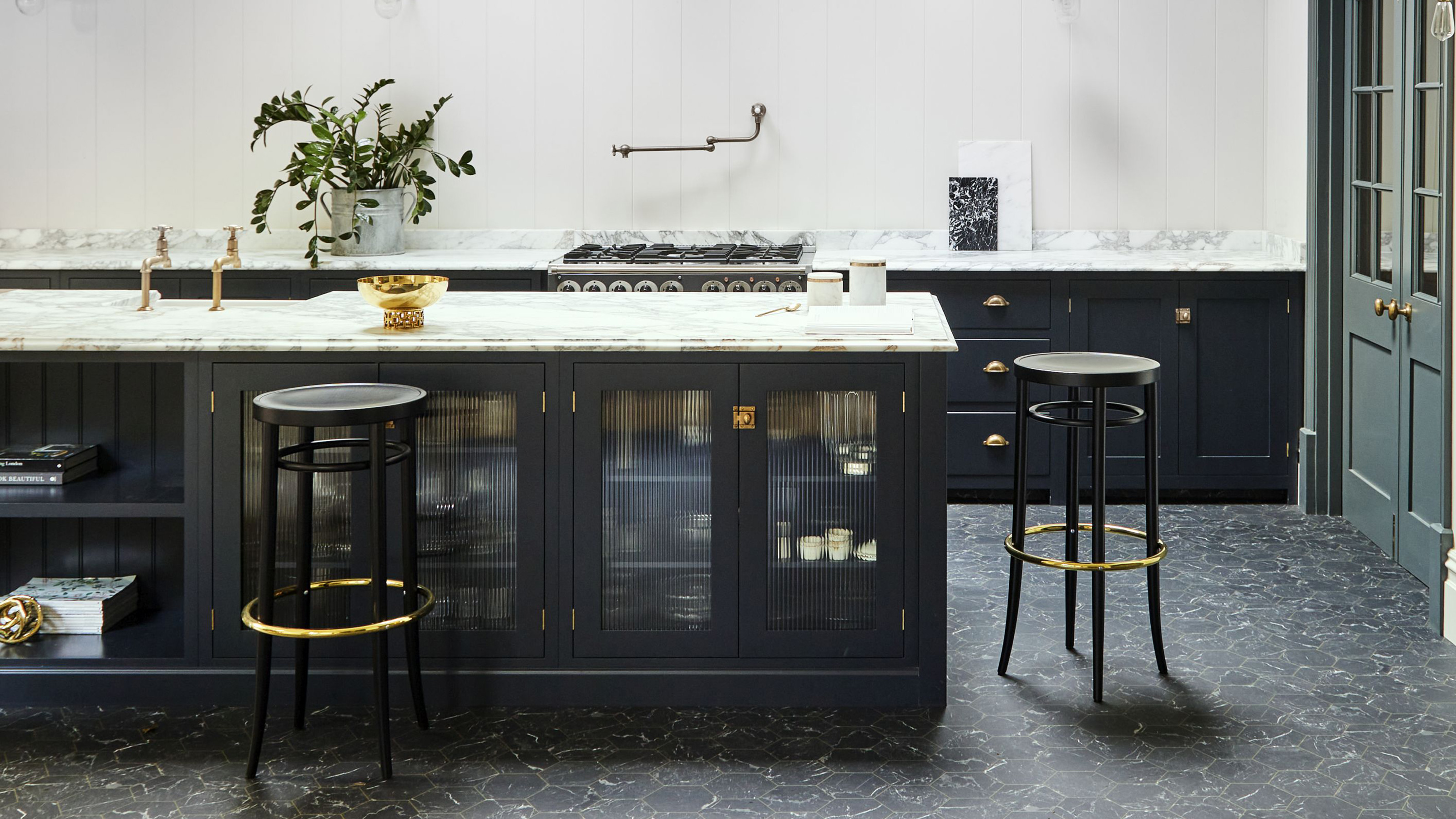 Modern Neutral Kitchen with High Gloss Cabinetry - Luxe Interiors + Design