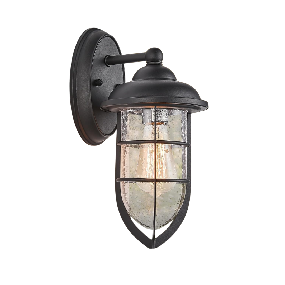 Caringlight Outdoor Wall Sconce, Black Textured Finish With Clear Seeded Glass Shade, Ip65 Waterproof, Indoor/outdoor Wall Light for Porch, Garage, Entryway, Patio, Garden - E26 Bulb Not Included