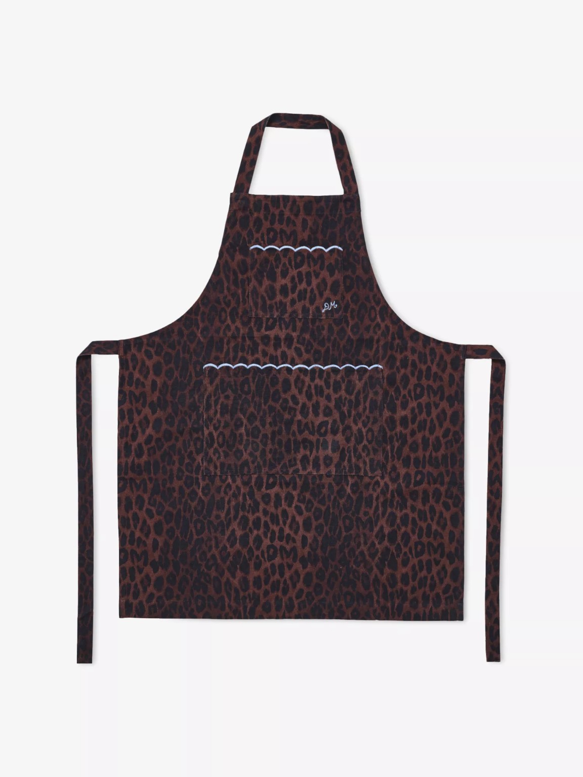 Leopard-Print Scalloped-Trim Cotton Apron - Dark Leopard