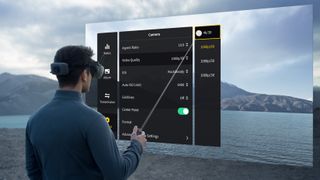 Pilot wearing DJI Goggles N3 with simulated AR menu display