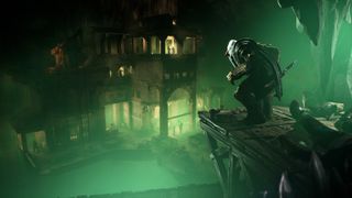 Styx: Blades of Greed screenshot showing Styx viewing an underground mansion from a distance