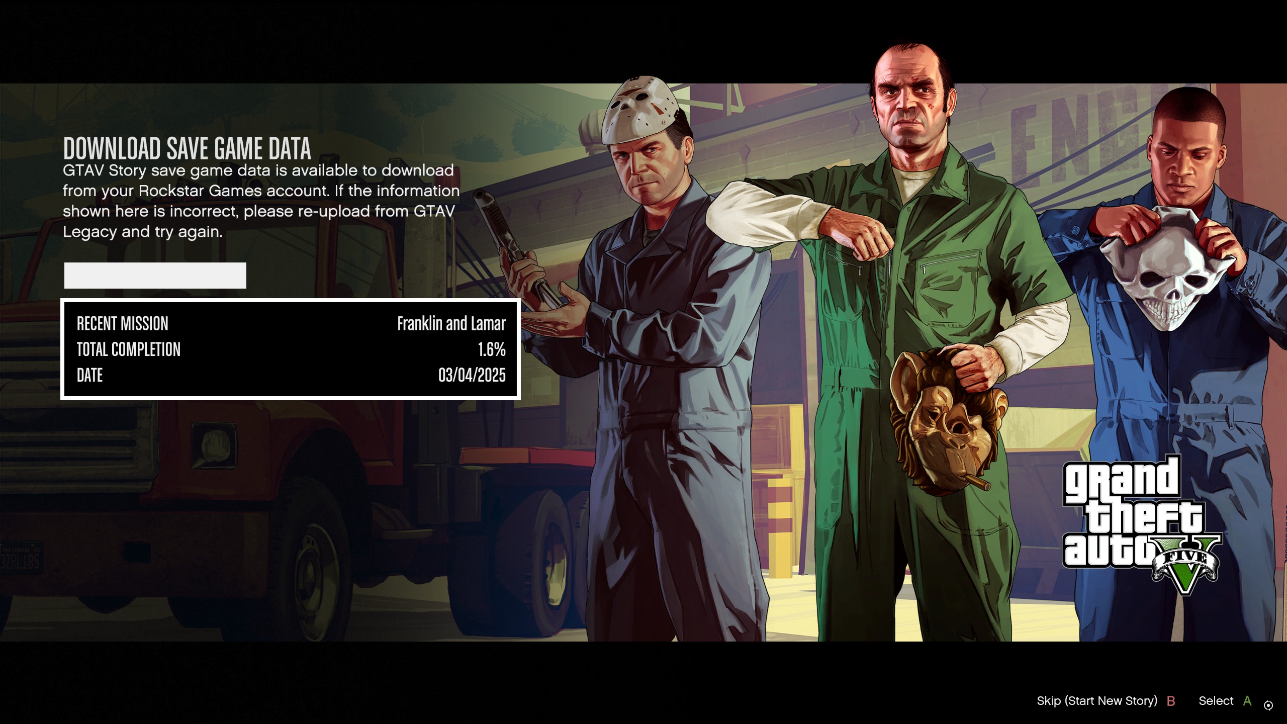 GTA 5 Enhanced import save file screen