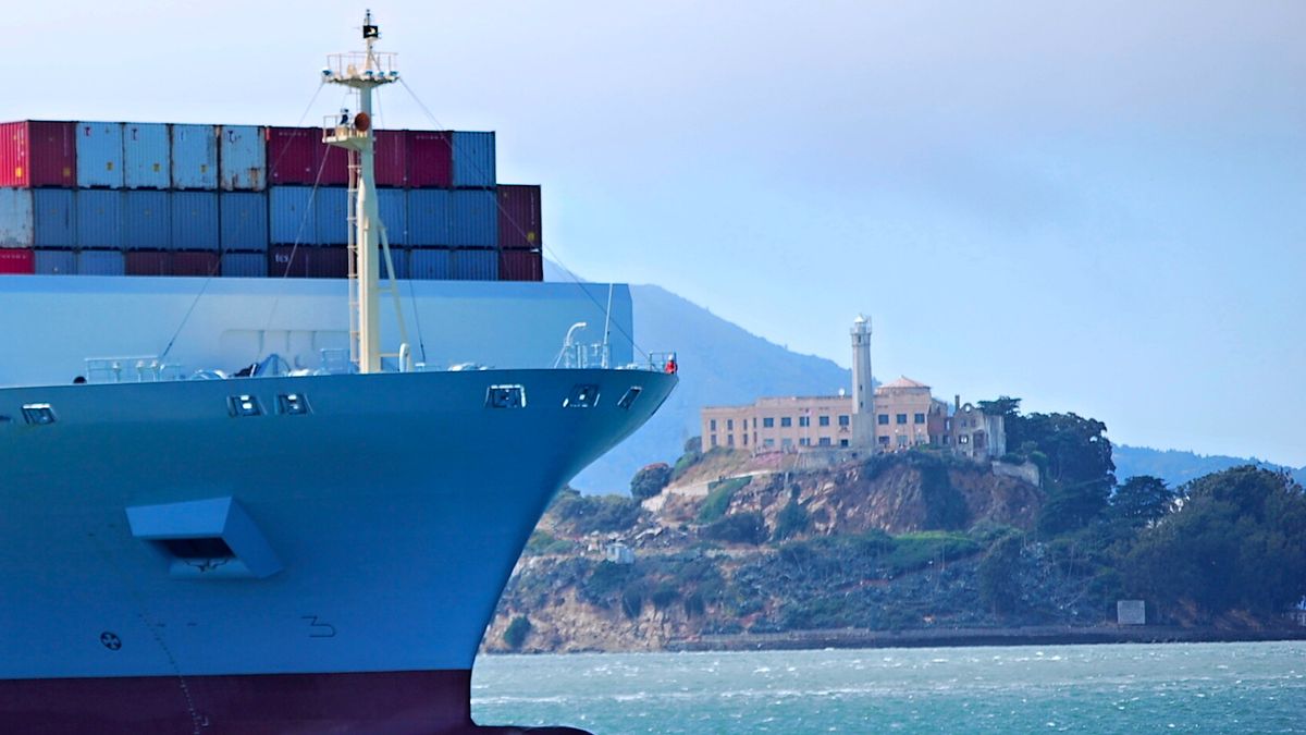 Cargo Container Ship &amp; Alcatraz Prison