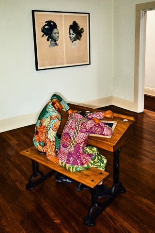 Double Portrait, 2013, a silkscreen by the American artist Lorna Simpson (pictured top); and another view of British-Nigerian artist Yinka Shonibare’s sculpture, Pedagogy Boy/Boy, 2003. Courtesy the Eileen Harris Norton Collection