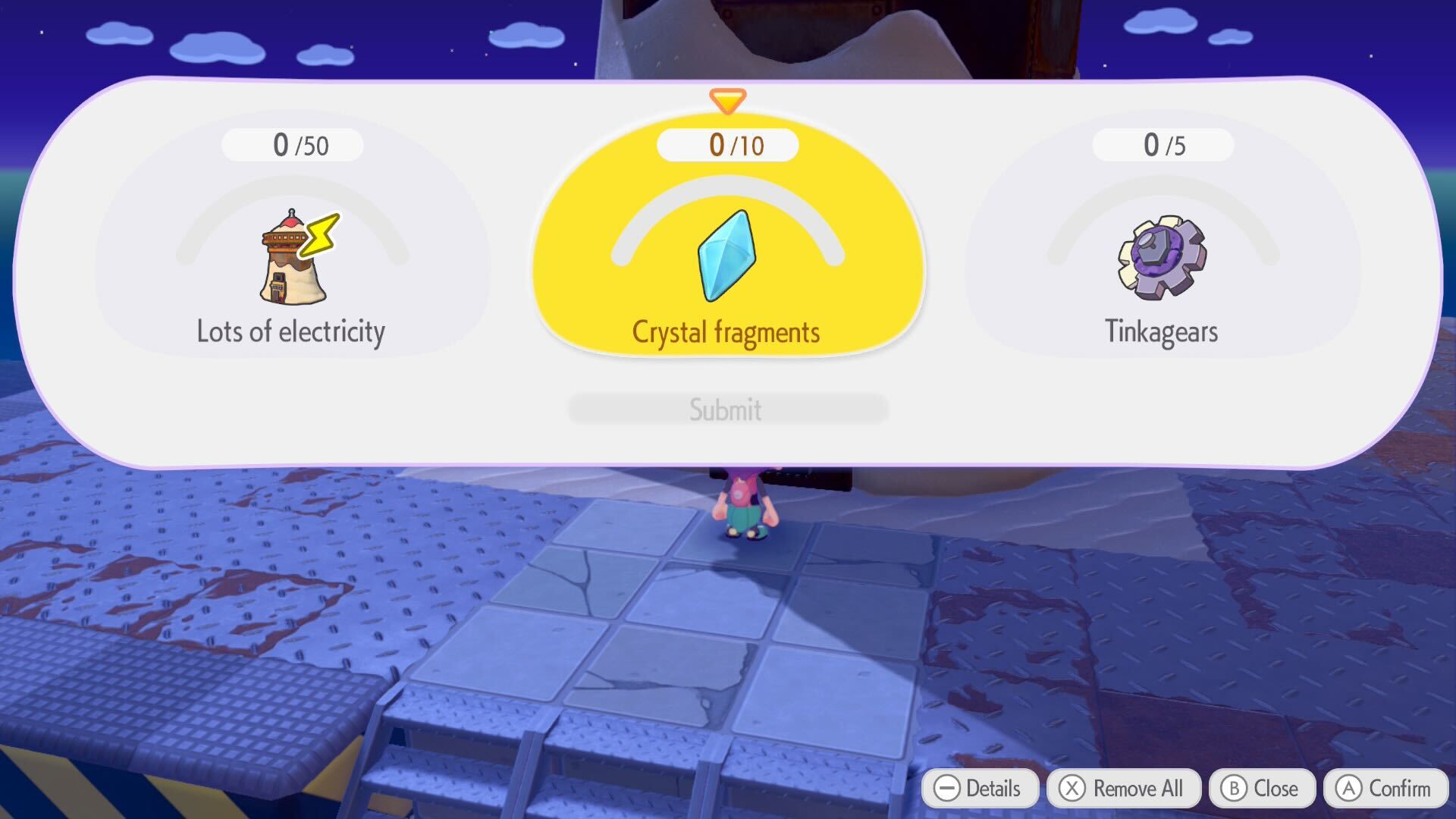 Request for lots of electricity, crystal fragments, and tinkagears in Pokopia