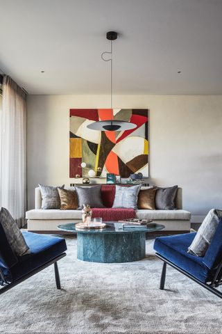Modern living room with statement artwork