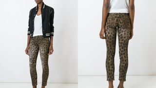 composite of model wearing R13 Leopard-Print Skinny Jeans