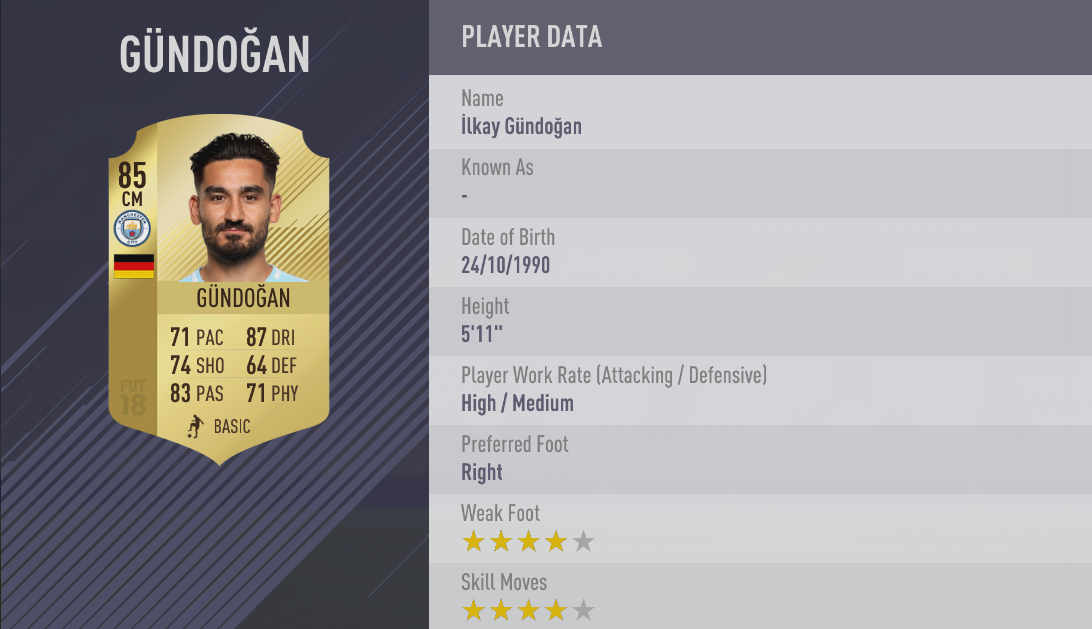Ilkay Gundogan FIFA 18