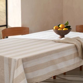 The White Company Natural Wide Stripe Tablecloth