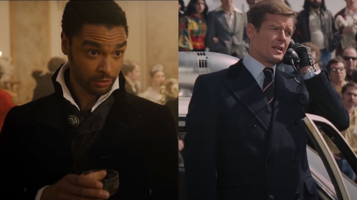 Regé-Jean Page in Bridgerton and Roger Moore in Live and Let Die, pictured side by side