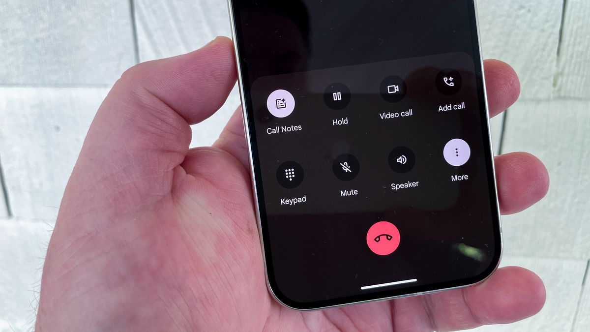 Call Notes menu option in the Phone app on a Google Pixel 9 Pro