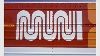 The Muni logo on a bus in the 1970s