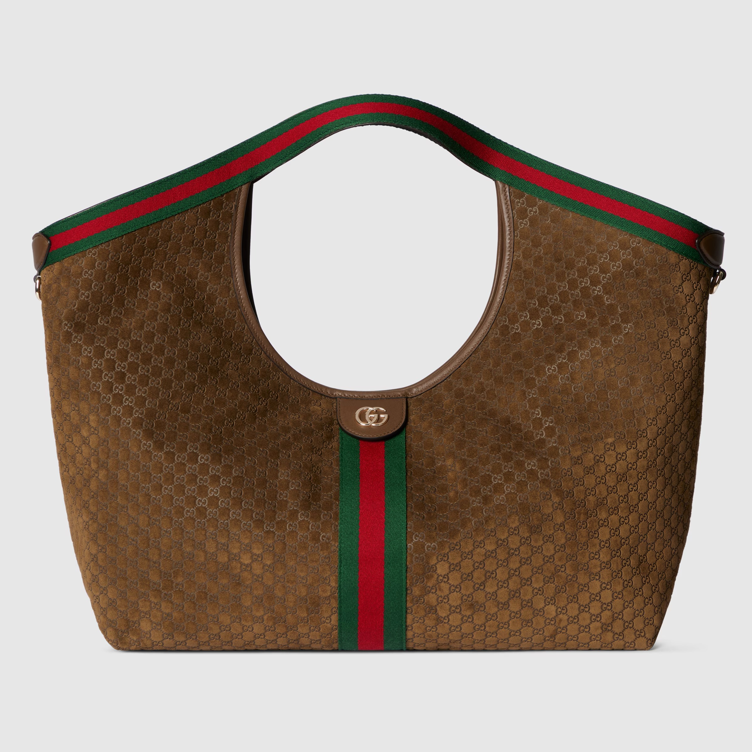 Gucci Giglio large tote bag in medium brown GG suede.
