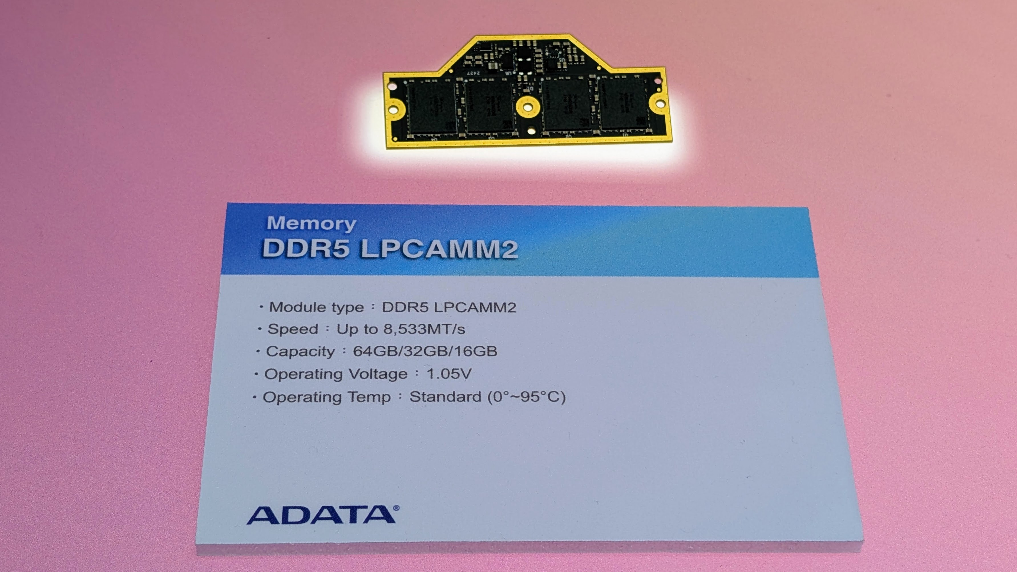 Adata DDR5 LPCAMM2 memory on display at Computex 2025