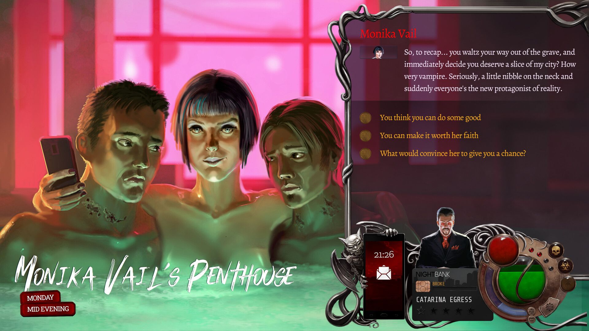 A vampire and two bloodbags in a hot tub in Nighthawks