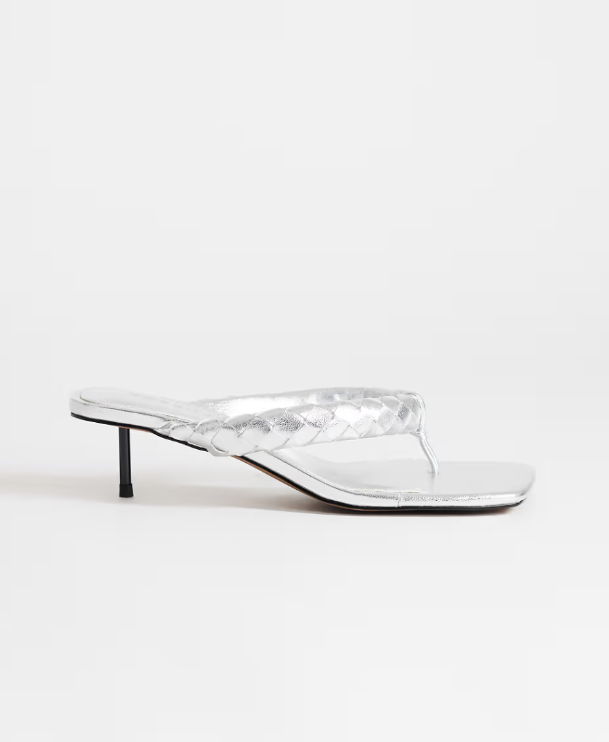 TOPSHOP, Emily Pin Mid Heel Woven Toe Thong Sandal