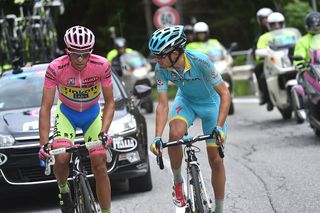 Alberto Contador and Mikel Landa have a heated discussion
