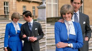 Two photos of Princess Diana and Prince Charles from their engagement announcement