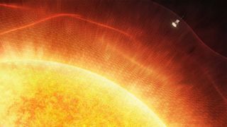 Una ilustración de la sonda solar Parker entrando en la corona del Sol 