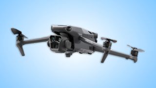 A DJI Mavic 3 Pro against a blue background