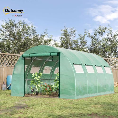 Outsunny 13' X 10' X 6.5' Walk-In Tunnel Greenhouse 10 Mesh Windows Green