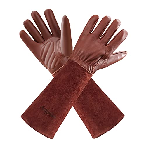 Thorn Proof Gardening Gloves for Men &amp;amp; Women, Long Cowhide Leather Rose Pruning Gloves With Forearm Protection, Puncture Resistant Gauntlets for Cacti, Blackberries &amp;amp; Yard Work(chocolate Brown,large)