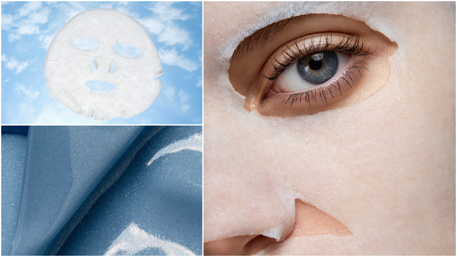 sheet masks on skin and in clouds