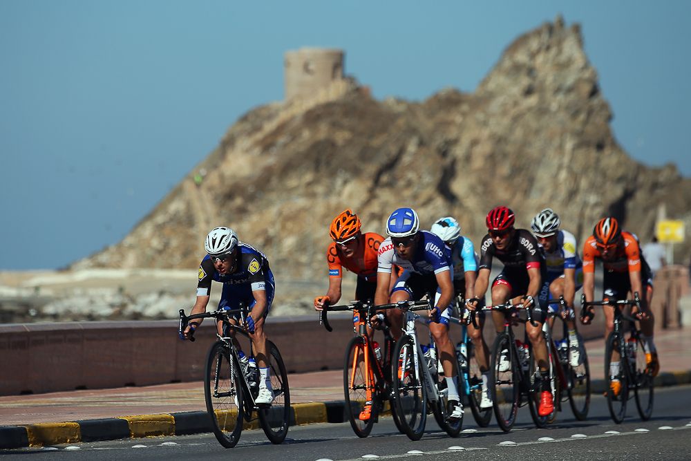 The breakaway makes its way along the coast during the final stage in Oman.