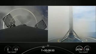 A SpaceX Falcon 9 first stage rests on the droneship A Shortfall of Gravitas shortly after landing for the 13th time, on June 17, 2022.