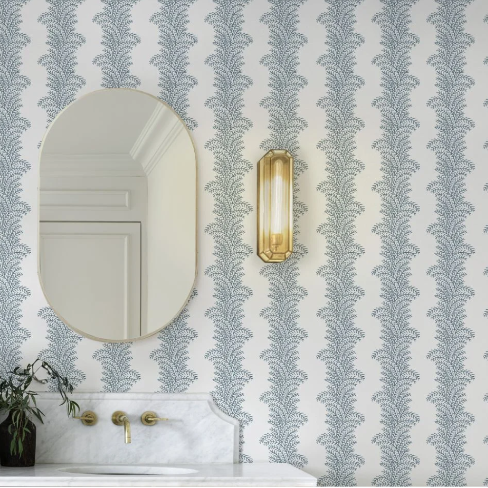 Blue and white stripe fern wallpaper