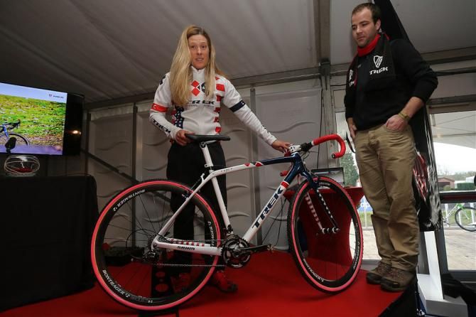 US champion Katie Compton shows off her bike