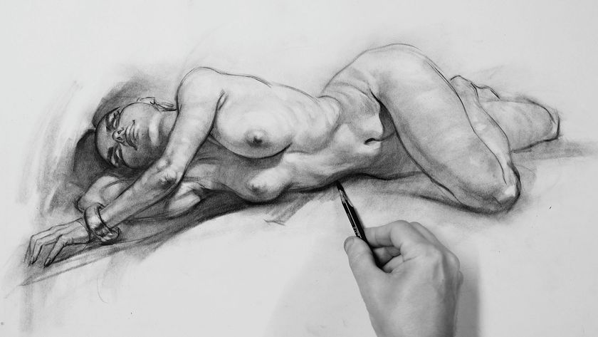 drawing of a naked woman with someone drawing it