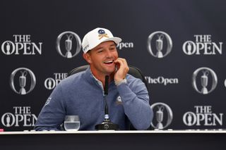 Bryson DeChambeau speaks to the media before The Open