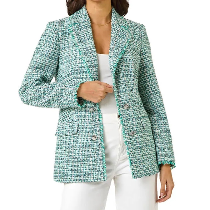 Roman Frayed Edge Boucle Textured Blazer