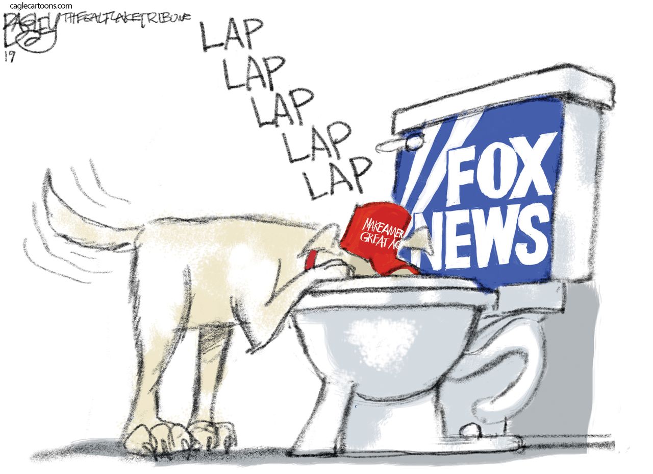 Political Cartoon U.S. Fox news toilet